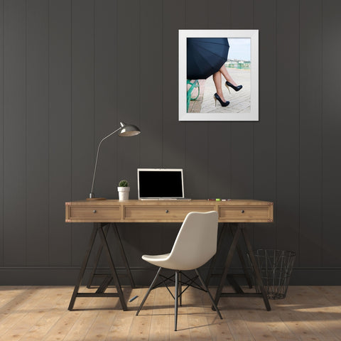Coffee Break White Modern Wood Framed Art Print by Apanaviciene, Renata