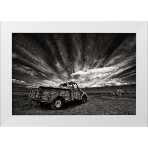 Old Truck (Mono) White Modern Wood Framed Art Print by H. Ingibergsson, Torsteinn