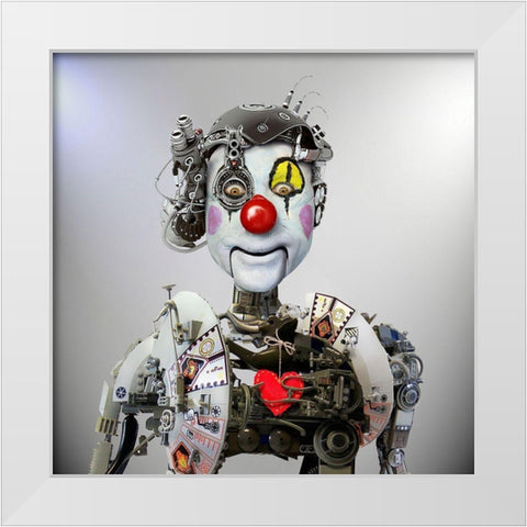 Electronic Clown White Modern Wood Framed Art Print by DDiArte