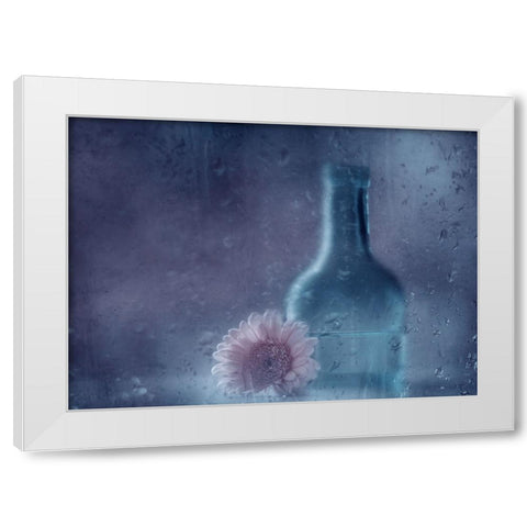 The Blue Bottle White Modern Wood Framed Art Print by Devos, Delphine