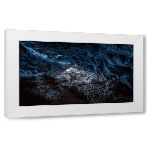 Exploring A Fronzen Blue World White Modern Wood Framed Art Print by De La, Javier