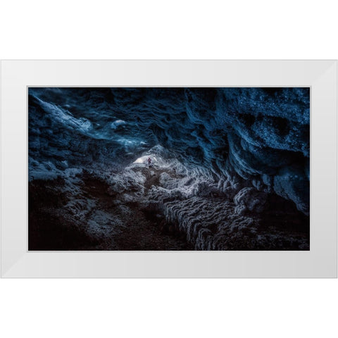 Exploring A Fronzen Blue World White Modern Wood Framed Art Print by De La, Javier