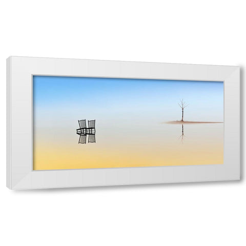 Two Chairs And A Tree White Modern Wood Framed Art Print by Luis Duran, Juan