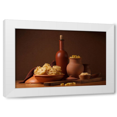 Still Life With Pasta And Ceramic Ware White Modern Wood Framed Art Print by Magnola