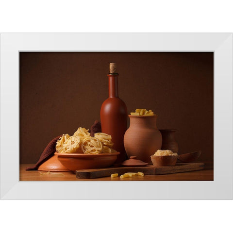 Still Life With Pasta And Ceramic Ware White Modern Wood Framed Art Print by Magnola