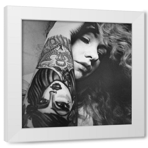 Faces White Modern Wood Framed Art Print by Mariola