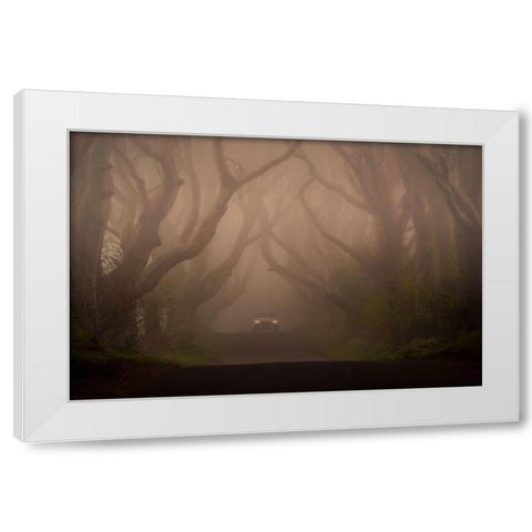 On The Foggy Alley. White Modern Wood Framed Art Print by Galus, Piotr