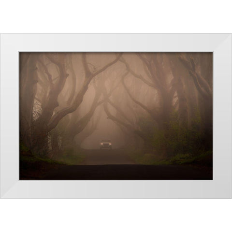 On The Foggy Alley. White Modern Wood Framed Art Print by Galus, Piotr