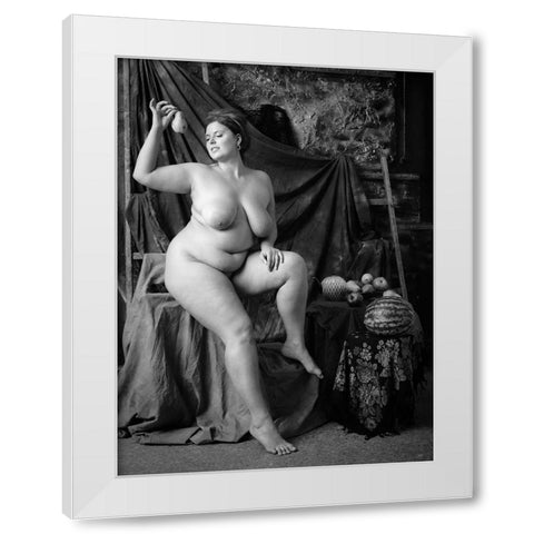 Portrait Of A Girl With A Pear White Modern Wood Framed Art Print by zanzib