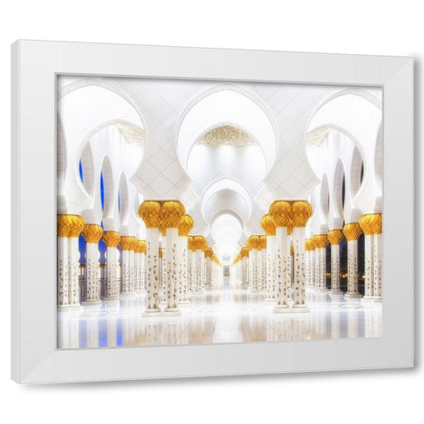 White And Gold White Modern Wood Framed Art Print by Raof, Mohamed