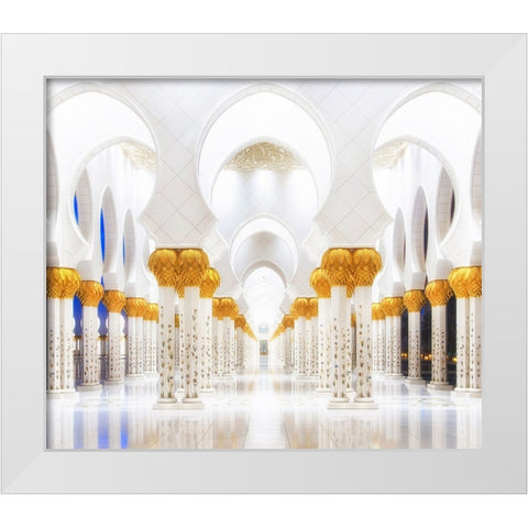 White And Gold White Modern Wood Framed Art Print by Raof, Mohamed