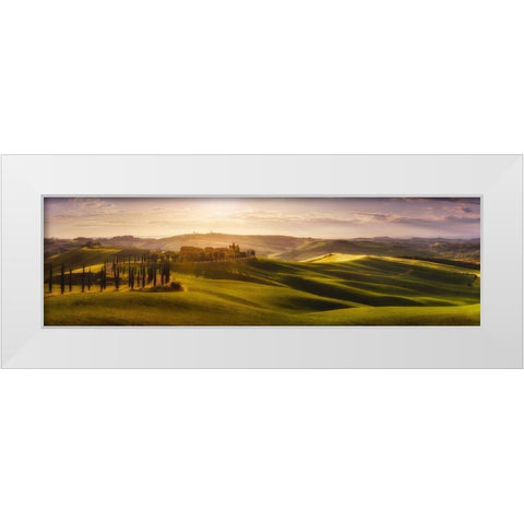 Waves Of Light White Modern Wood Framed Art Print by De La, Javier