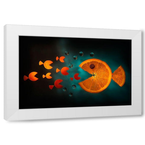 Orange Fish White Modern Wood Framed Art Print by Ianeva, Aida