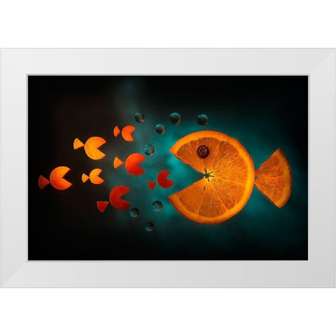 Orange Fish White Modern Wood Framed Art Print by Ianeva, Aida