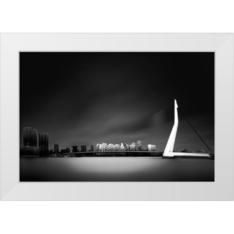 Erasmus Bridge Rotterdam White Modern Wood Framed Art Print by Denis
