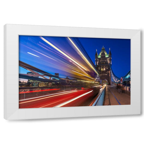 Tower Bridge Light Trails White Modern Wood Framed Art Print by Papapostolou, George