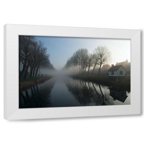 Mist Across The Canal White Modern Wood Framed Art Print by Wehrmann, Elisabeth