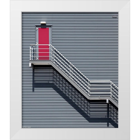Upstairs To The Red Door White Modern Wood Framed Art Print by Luycx, Theo