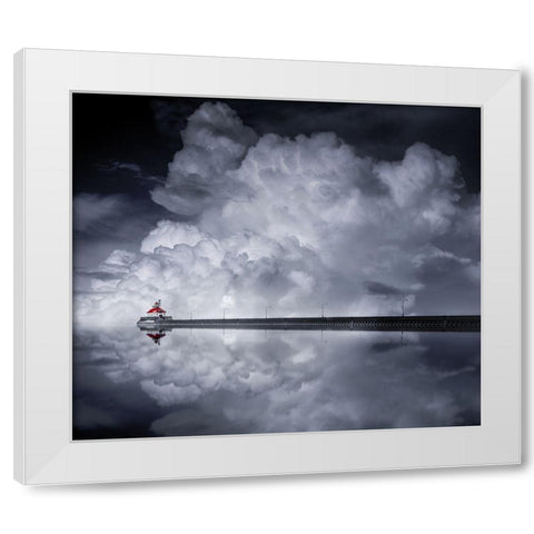 Cloud Desending White Modern Wood Framed Art Print by He, Like