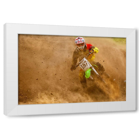 Biker White Modern Wood Framed Art Print by Gonzalez, Carlos