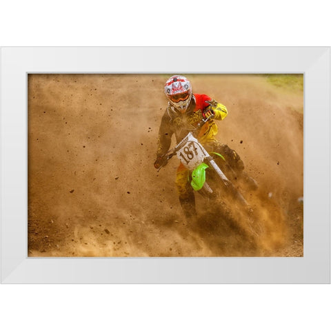 Biker White Modern Wood Framed Art Print by Gonzalez, Carlos