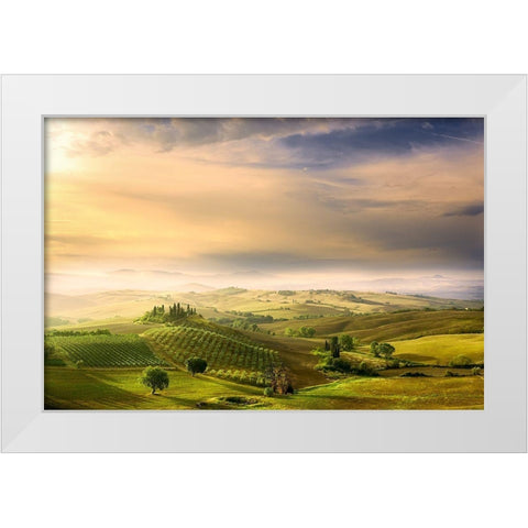 Podere Belvederes Sunrise White Modern Wood Framed Art Print by Bratkovic, Arnaud