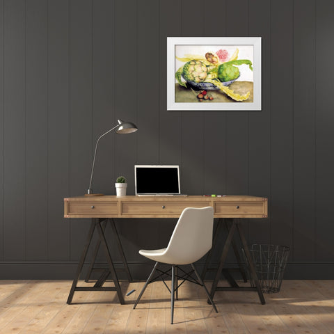 Artichoke, Rose andStrawberries White Modern Wood Framed Art Print by Garzoni, Giovanna