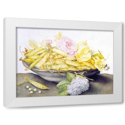 Bowl with Peas White Modern Wood Framed Art Print by Garzoni, Giovanna