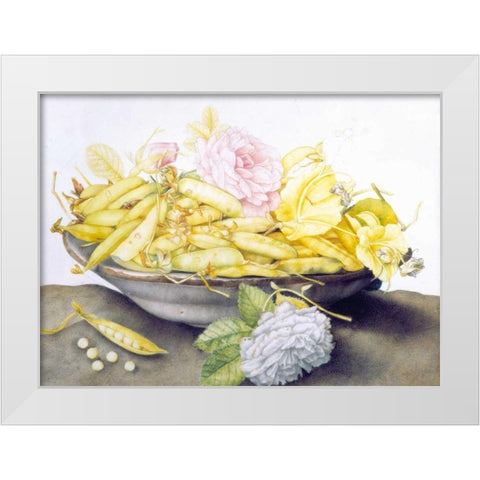 Bowl with Peas White Modern Wood Framed Art Print by Garzoni, Giovanna