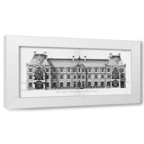 Palais du Luxembourg, Elevation- Garden White Modern Wood Framed Art Print by Blondel, Jacques Francois