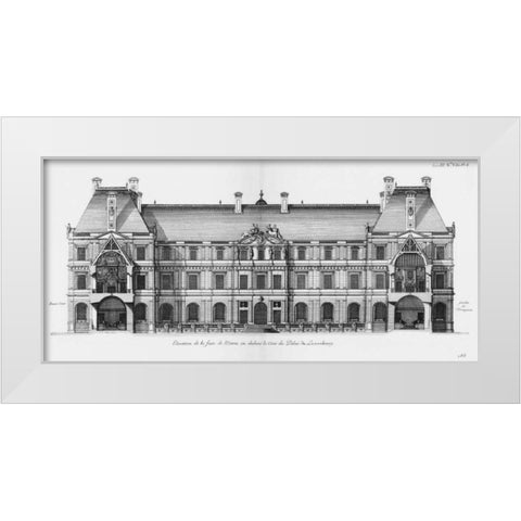 Palais du Luxembourg, Elevation- Garden White Modern Wood Framed Art Print by Blondel, Jacques Francois