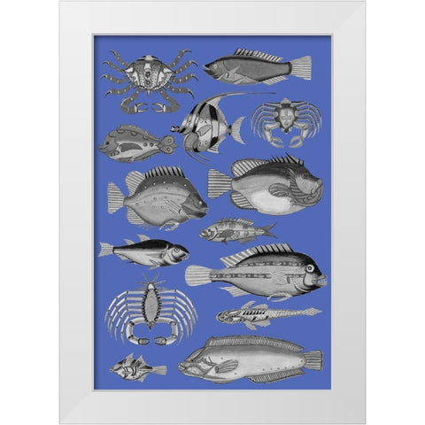 Tropical Fish Collage 3-Blue Background White Modern Wood Framed Art Print by Renard, Louis