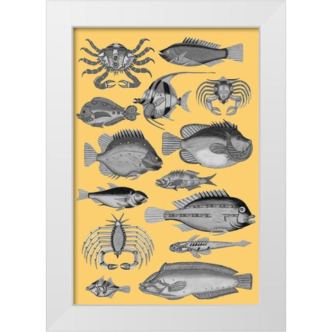 Tropical Fish Collage 3-Yellow Background White Modern Wood Framed Art Print by Renard, Louis