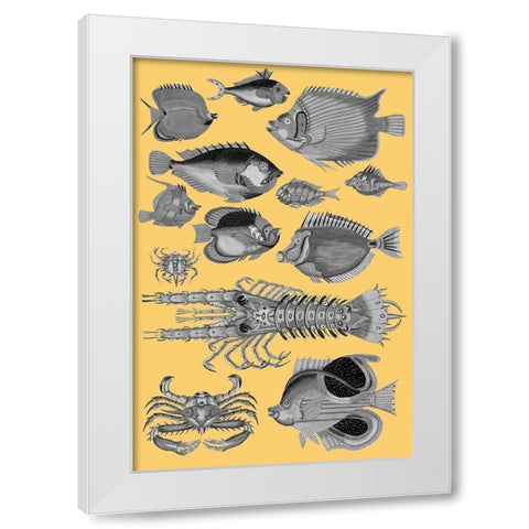 Tropical Fish Collage 4-Yellow Background White Modern Wood Framed Art Print by Renard, Louis