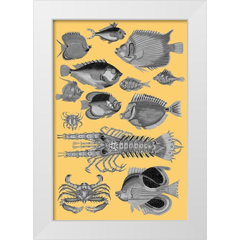 Tropical Fish Collage 4-Yellow Background White Modern Wood Framed Art Print by Renard, Louis