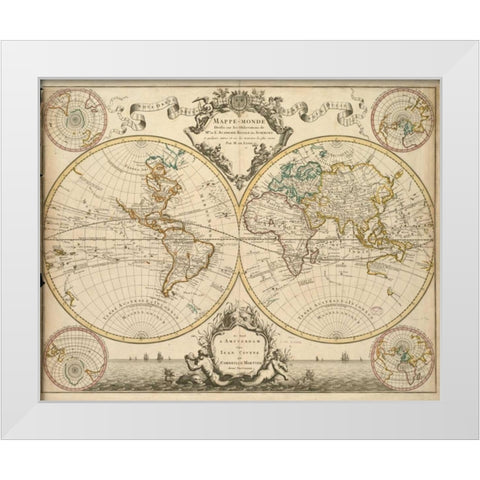 Mappe-Monde, 1730 White Modern Wood Framed Art Print by De LIsle, Guillaume