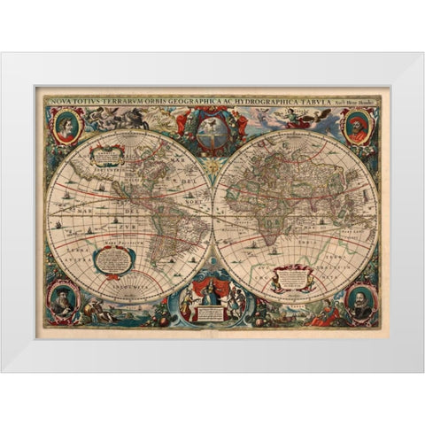 Novus tutius terrarum, 1630 White Modern Wood Framed Art Print by Hondius, Hendrik