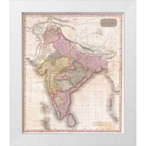 Pinkerton Map of India, 1818 White Modern Wood Framed Art Print by Pinkerton and Hobart