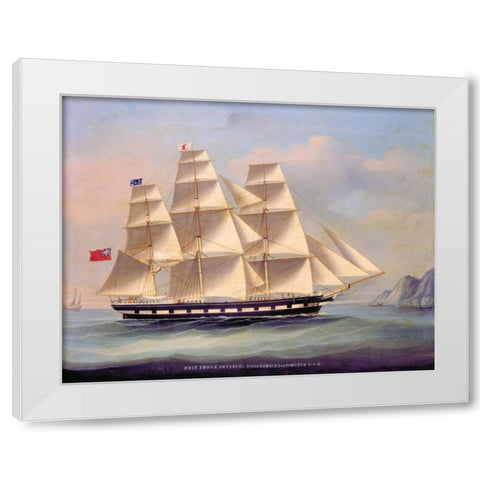 Barque Troas entering Hong Kong White Modern Wood Framed Art Print by Anonymous, Chinese 1866