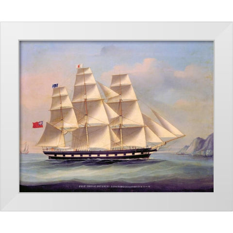 Barque Troas entering Hong Kong White Modern Wood Framed Art Print by Anonymous, Chinese 1866