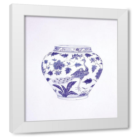 Peacock and Peonies Wine Jar White Modern Wood Framed Art Print by Anderton, Caroline