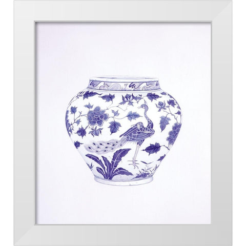 Peacock and Peonies Wine Jar White Modern Wood Framed Art Print by Anderton, Caroline