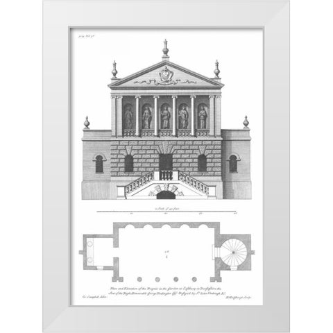 Plan and Elevation, Bagnio White Modern Wood Framed Art Print by Campbell, Colin