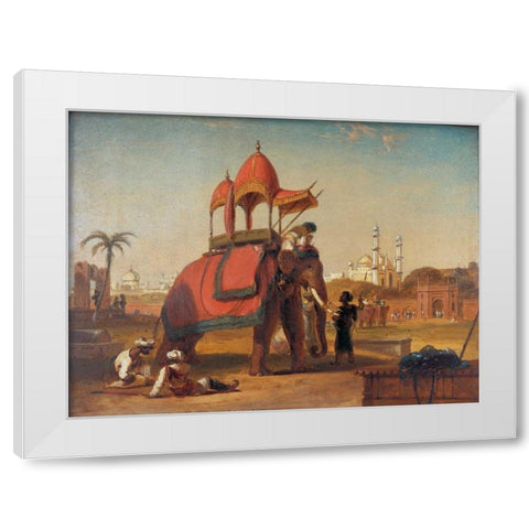 Elephant and Howdah White Modern Wood Framed Art Print by Daniell, William