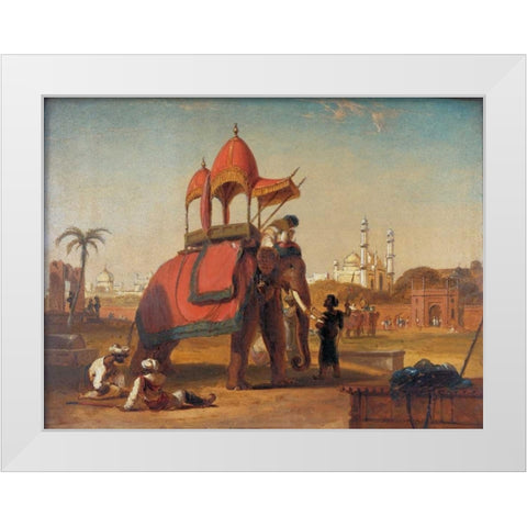 Elephant and Howdah White Modern Wood Framed Art Print by Daniell, William