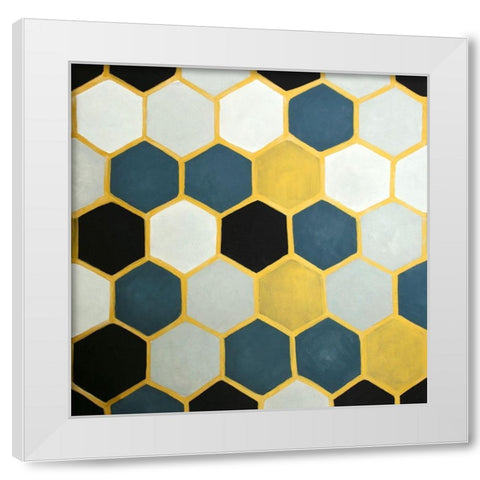 BLUE AND GOLD CELLS White Modern Wood Framed Art Print by Atelier B Art Studio
