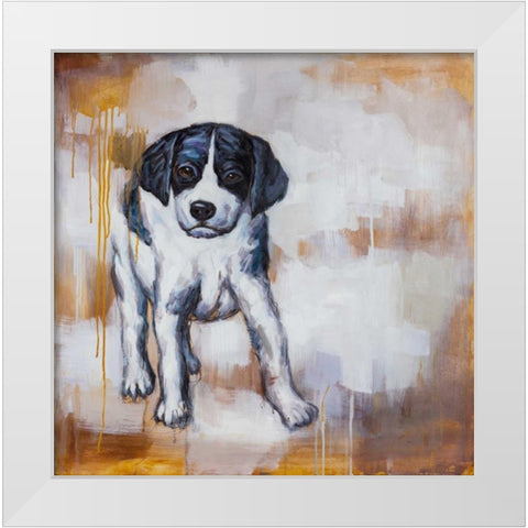 Curious Puppy Dog White Modern Wood Framed Art Print by Atelier B Art Studio