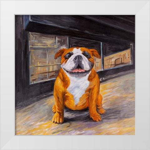 SMILING BULLDOG White Modern Wood Framed Art Print by Atelier B Art Studio