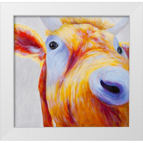 Curious Colorful Cow  White Modern Wood Framed Art Print by Atelier B Art Studio