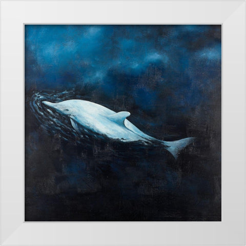 SWIMMING DOLPHIN White Modern Wood Framed Art Print by Atelier B Art Studio